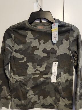 Boys Cat & Jack Long Sleeve Camo Crewneck - Olive & Gray